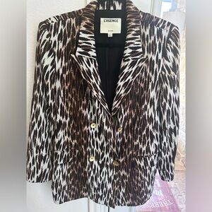 L'AGENCE Animal Print Blazer with Gold Accents